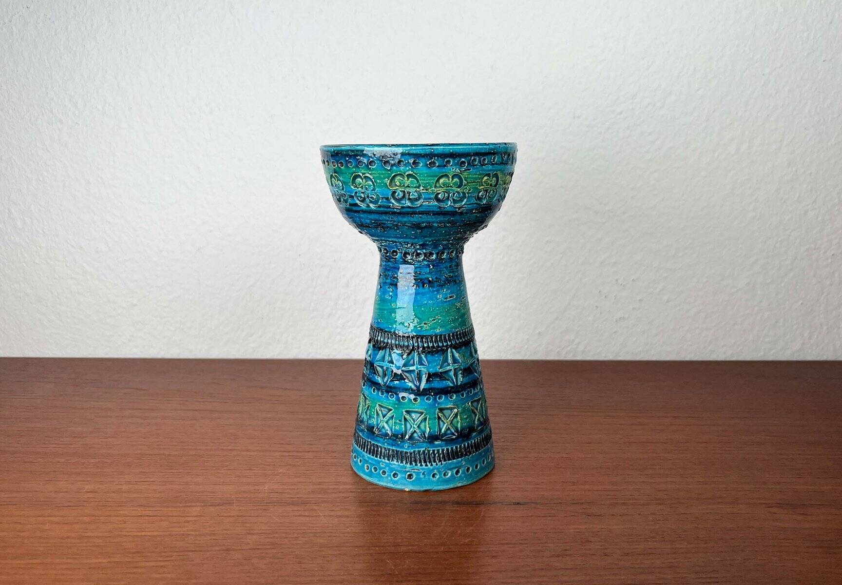 Rimini Blue Candle Holder in Mid-Century Ceramic by Aldo Londi for Bitossi, Italy, 1960s