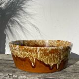 Ceramic salad bowl with beige drip glaze, 1970s pottery