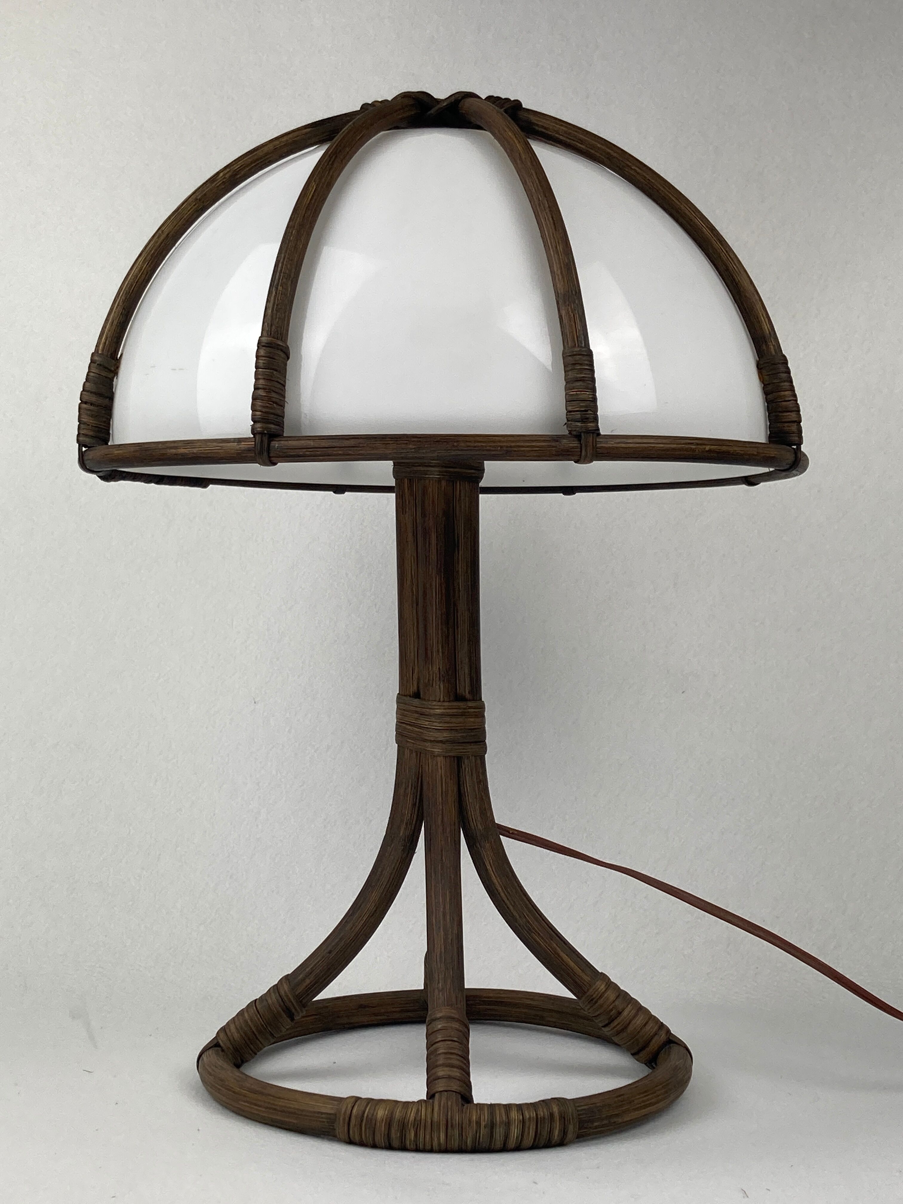 Bamboo rattan mushroom table lamp, Dutch 1970s