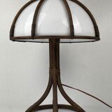 Bamboo rattan mushroom table lamp, Dutch 1970s