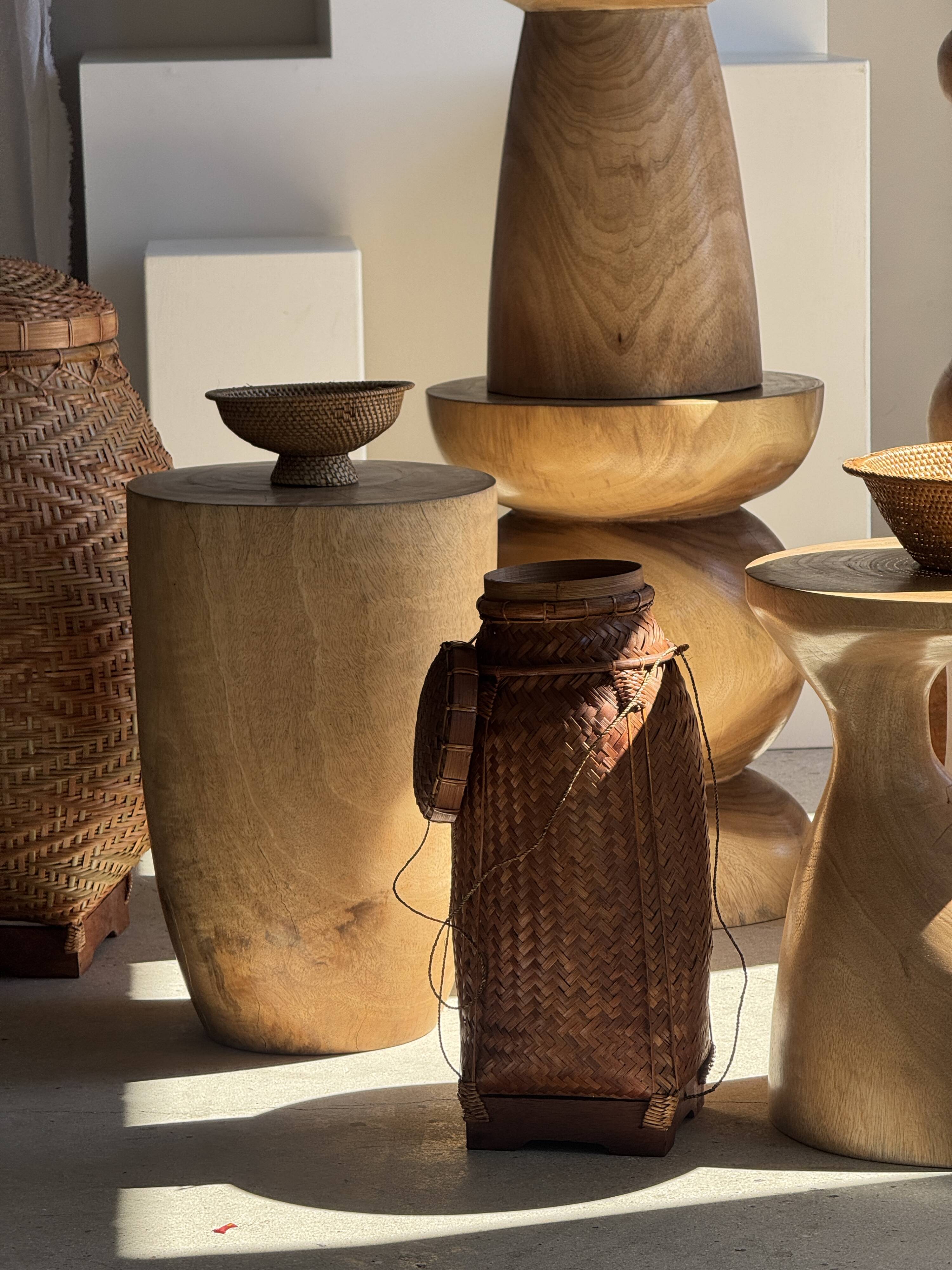 Stool, side table, cylindrical solid mango wood end table.