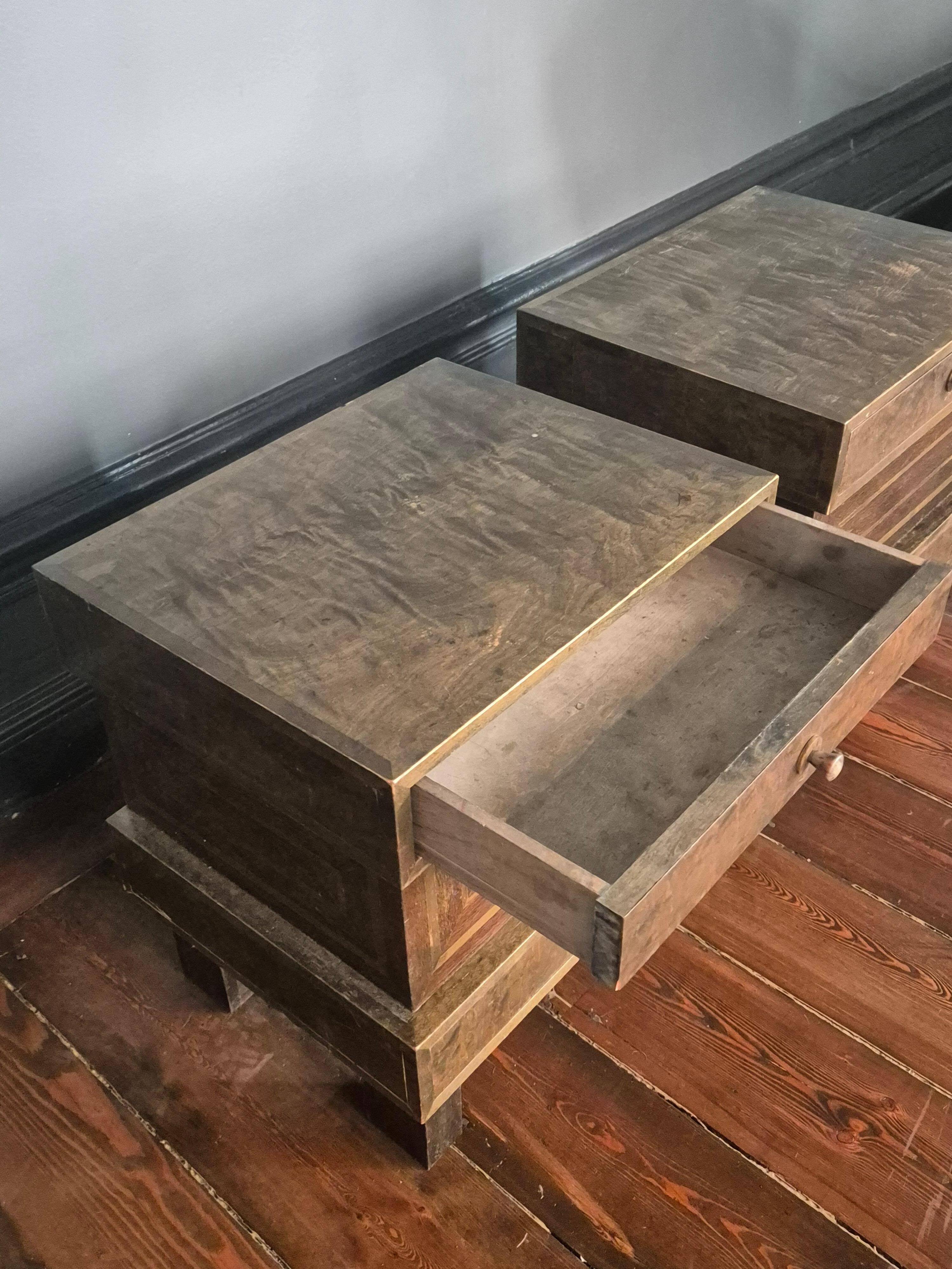 Curved stained birch bedside tables, Art Deco, Finland, 1930s