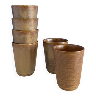 Set of 6 cups / timpani digoin france in sandstone