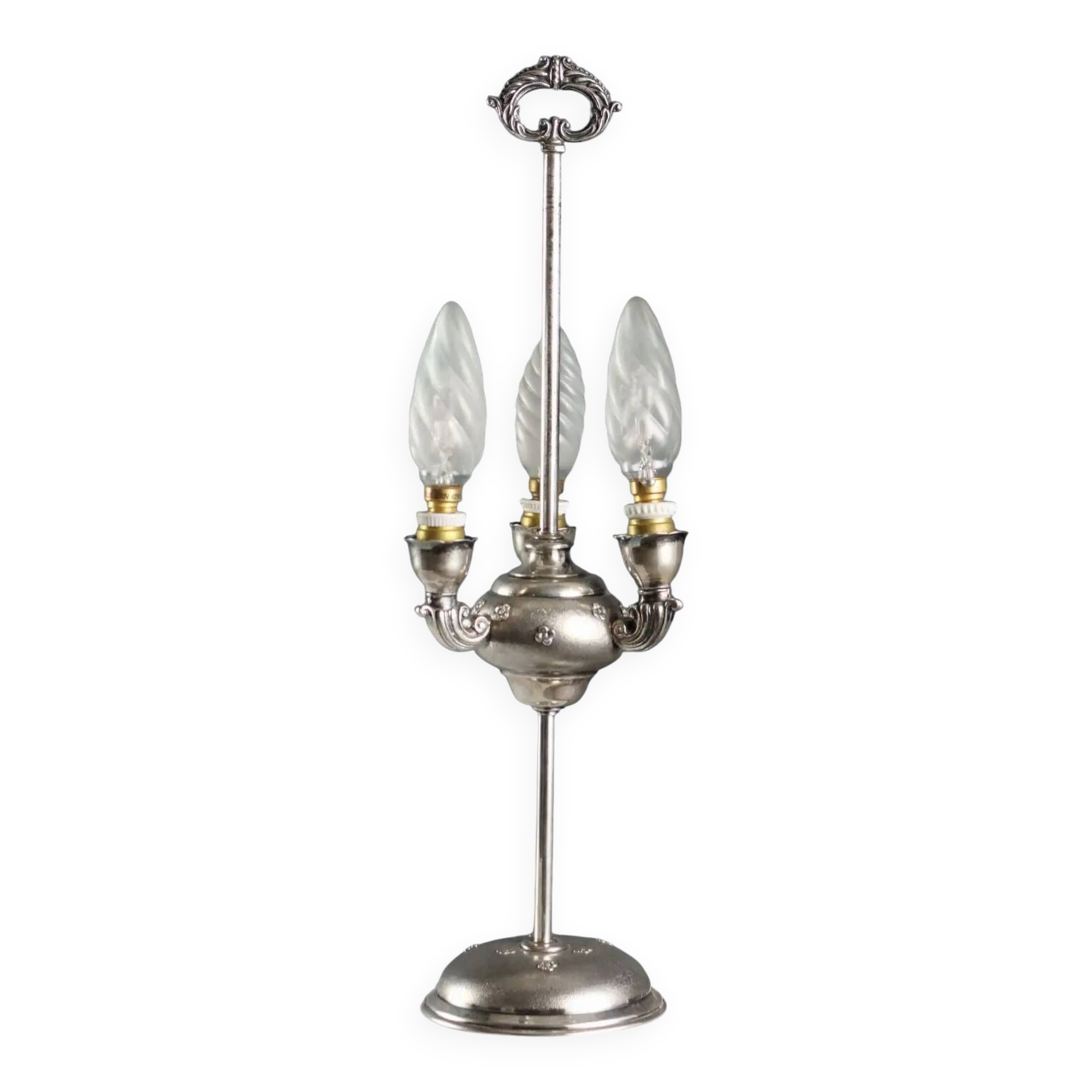 Antique Florentine lamp in silver with floral decoration, Italy, 20th century
