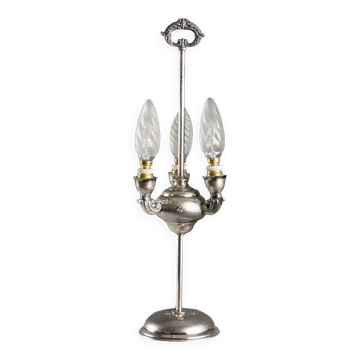 Antique Florentine lamp in silver with floral decoration, Italy, 20th century