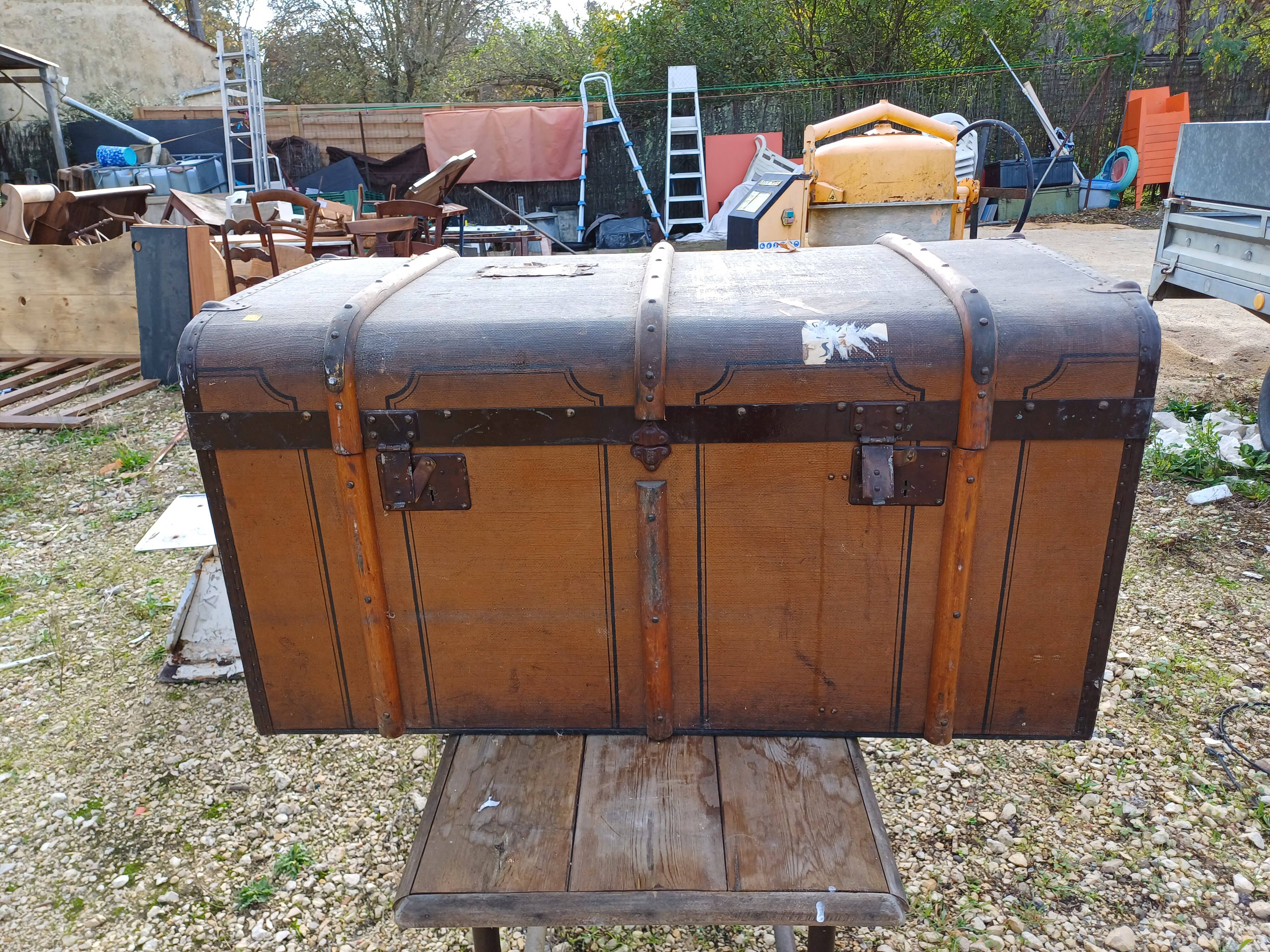 Old wooden travel trunk
