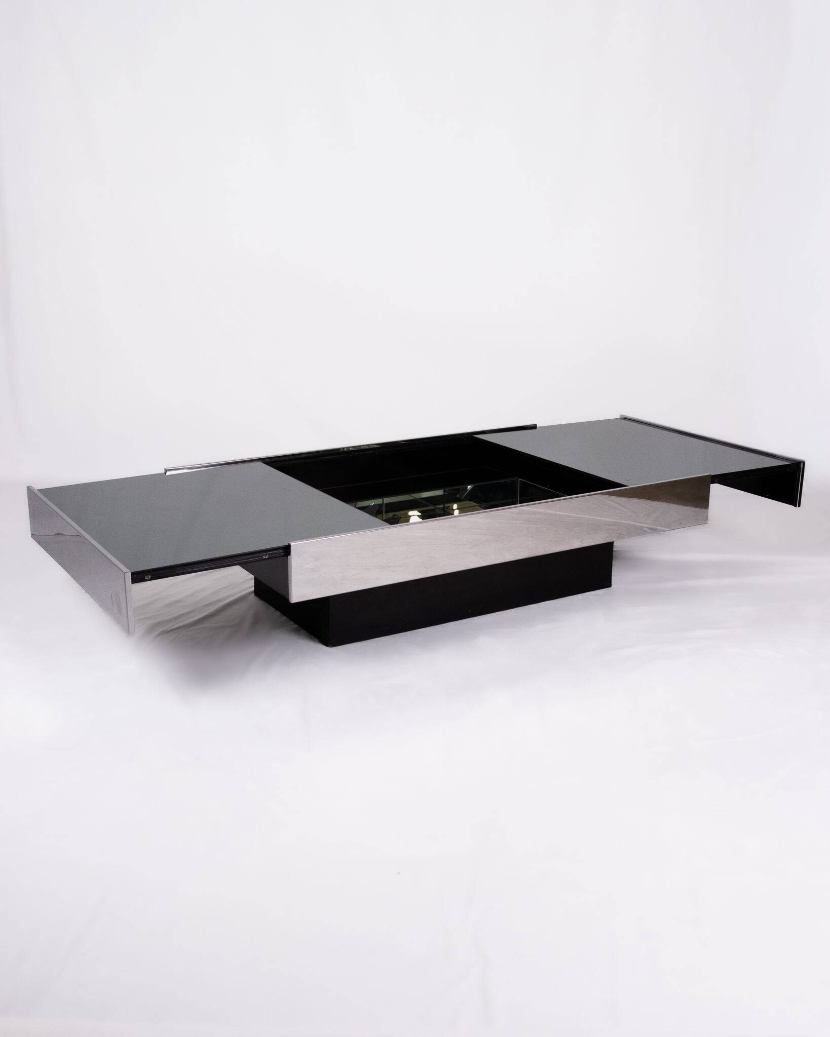 Mirror coffee table with bar, Willy Rizzo for Cidue, Italy, 1970s