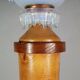 Antique opalescent glass and wood lamp, attributed to Ezan, 61 cm, C786