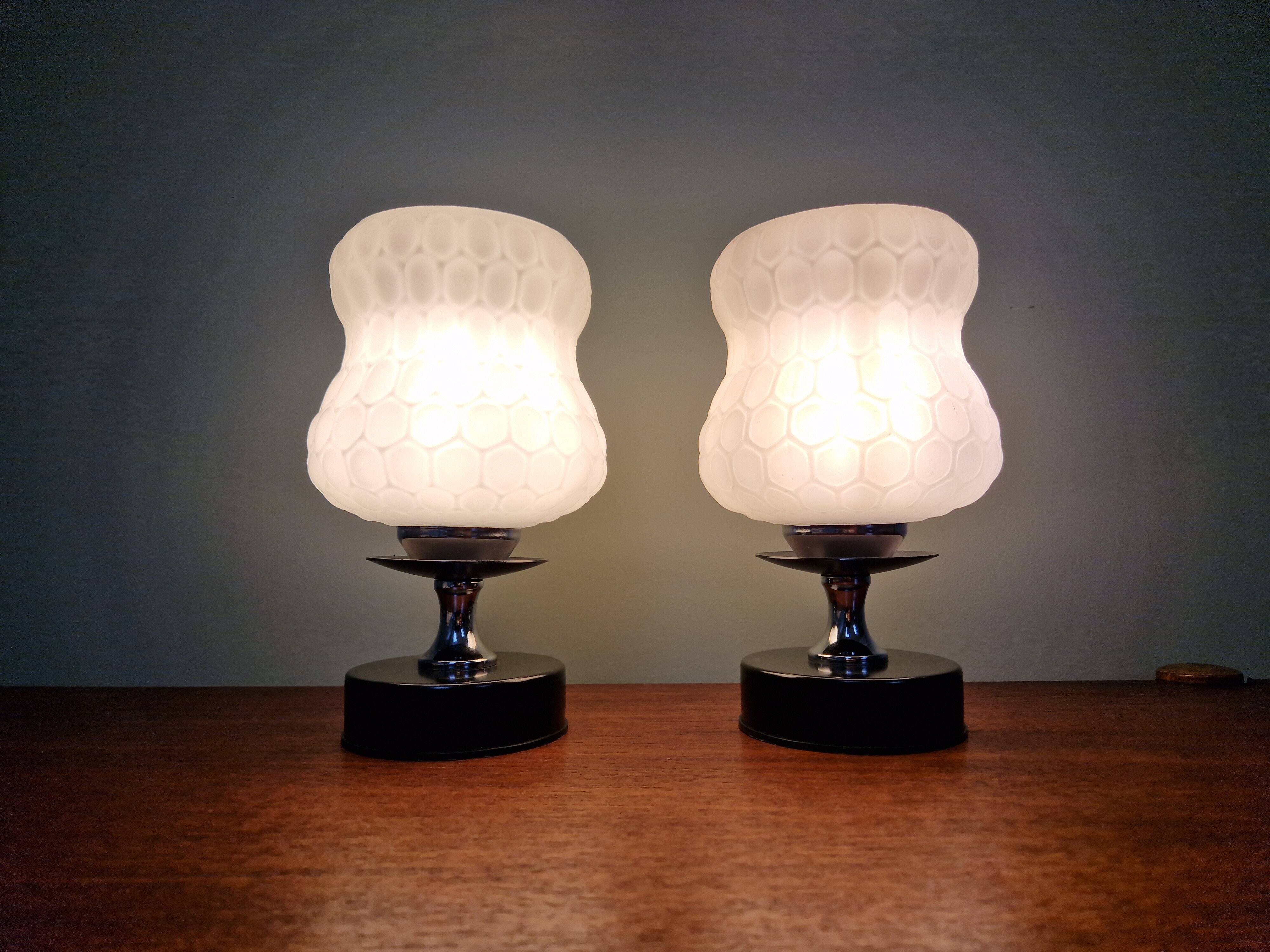 Pair of glass bedside lamps, 1970s