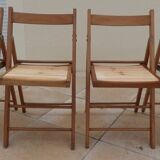 4 chaises en bois vintage vernis Pliables dessus totalement restaurées