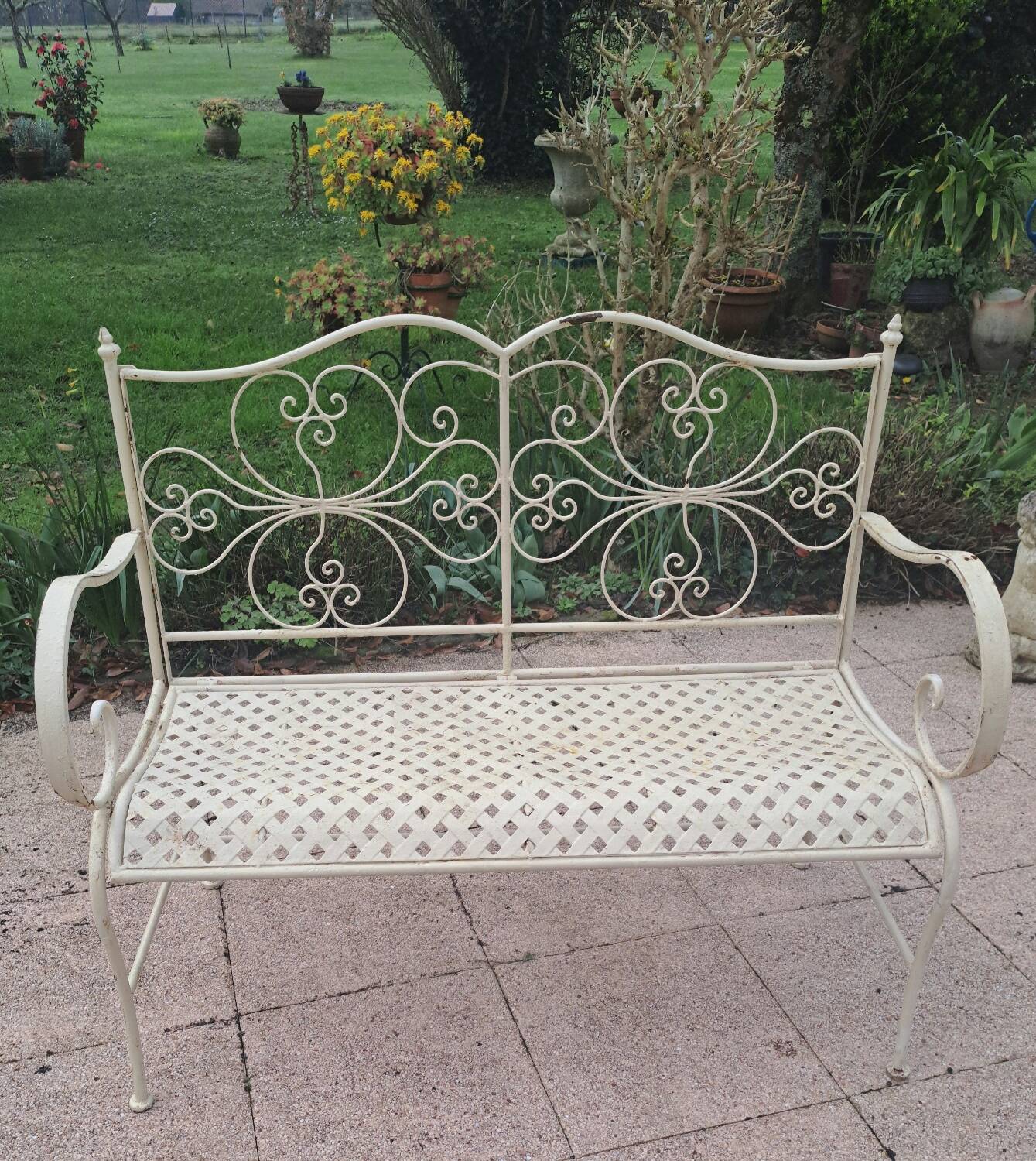 Wrought iron garden bench