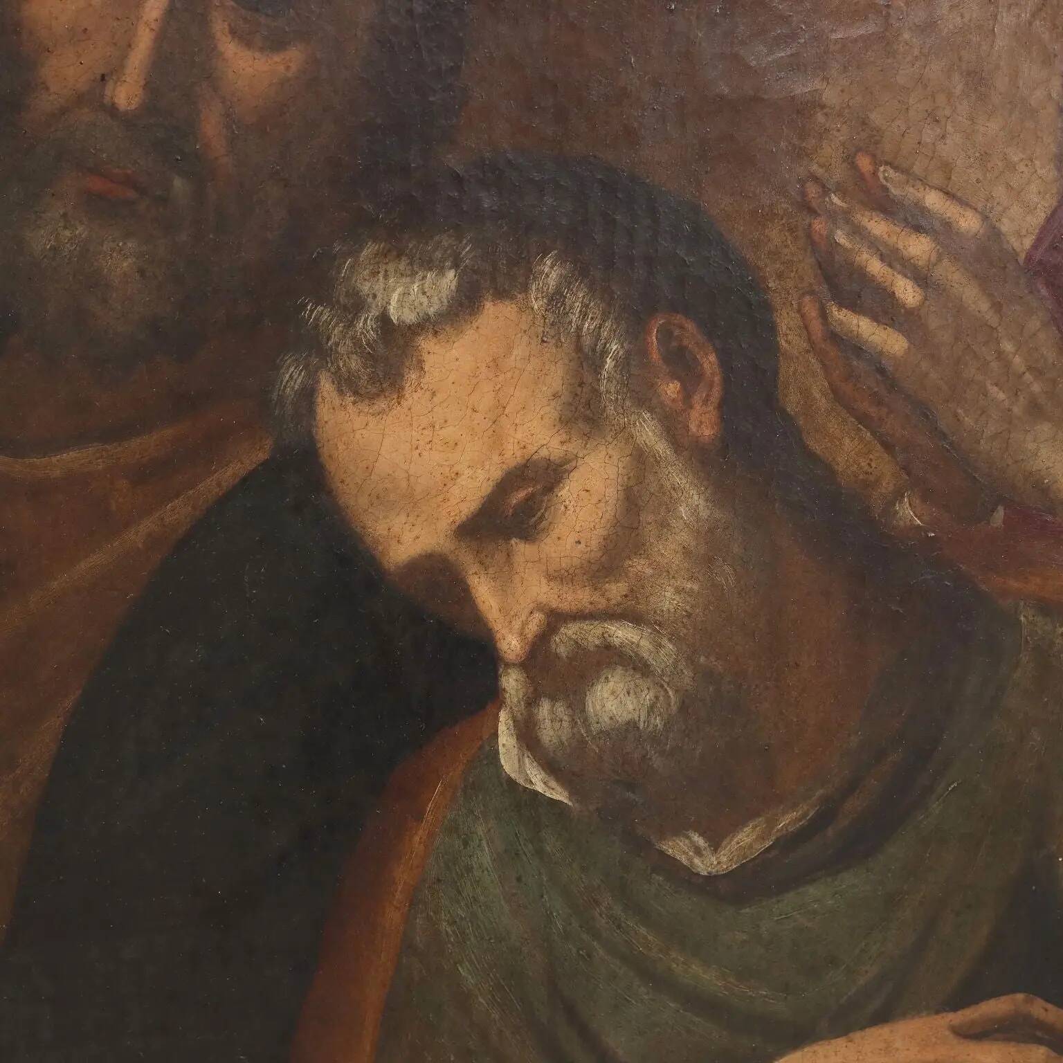 Ancient painting with a religious subject, oil on canvas, Italy, 17th century.