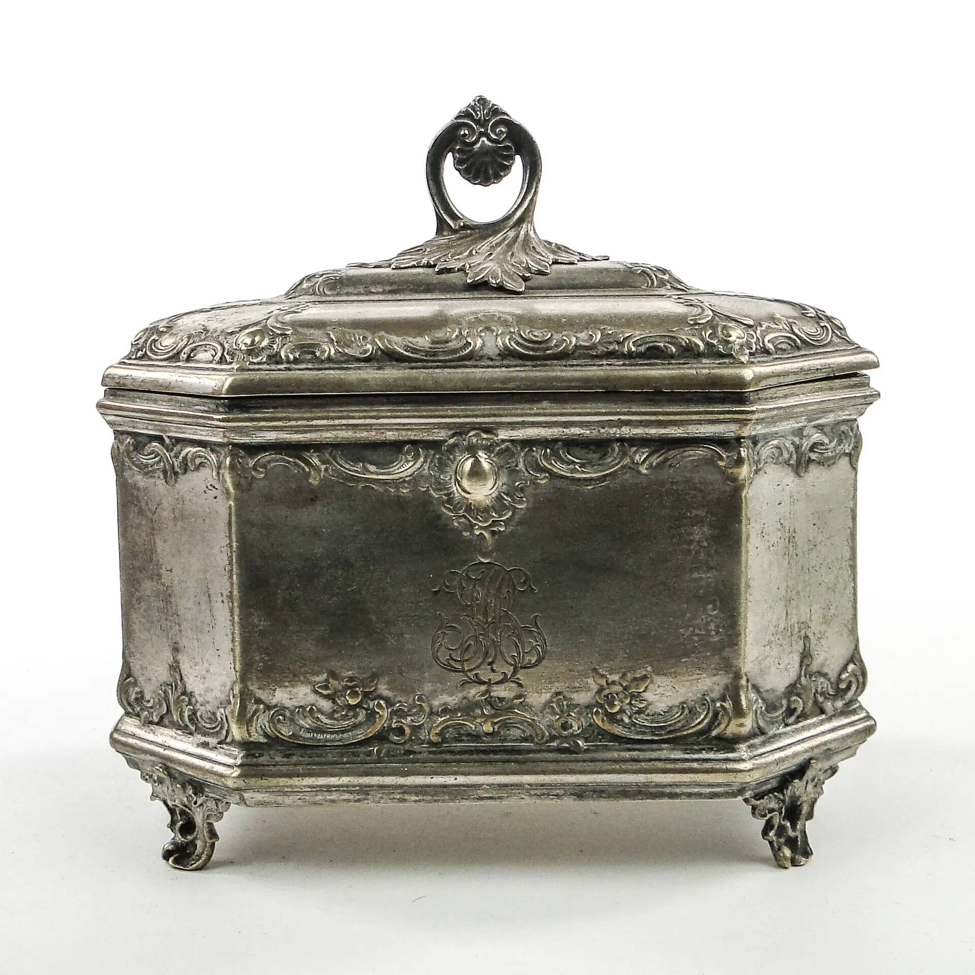 Rococo sugar bowl, silver-plated brass, Norblin, Poland, early 20th century