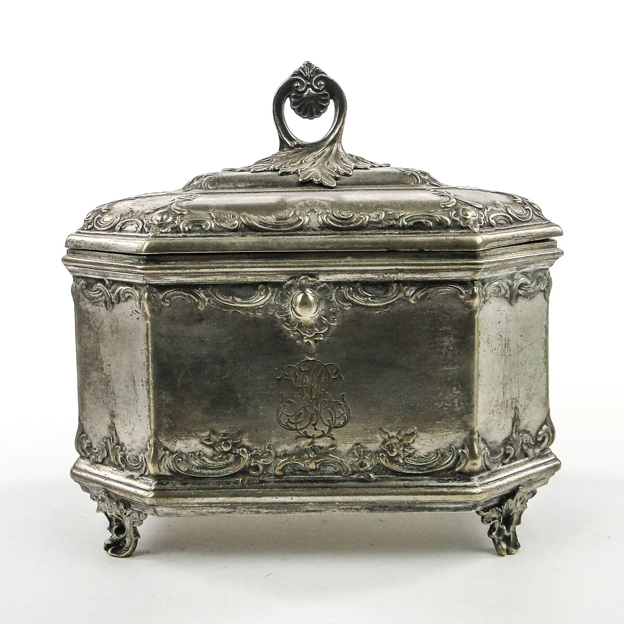 Rococo sugar bowl, silver-plated brass, Norblin, Poland, early 20th century