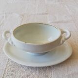 Ancien Moutardier ou saucière faïence vintage blanche