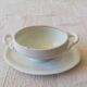 Vintage white earthenware mustard pot or sauce boat.