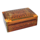 Vintage wooden box with straw marquetry and mother-of-pearl decoration.