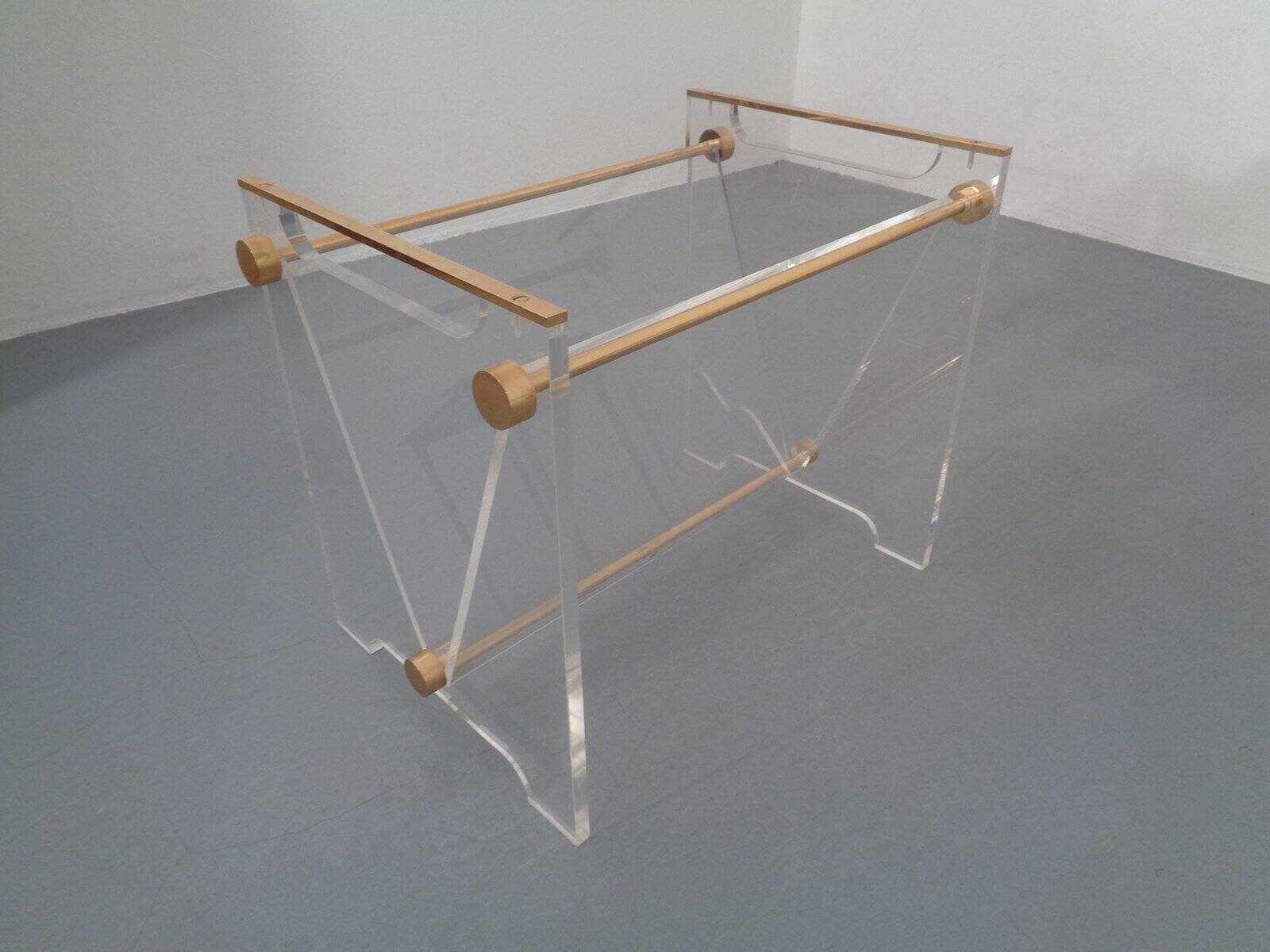 Italian acrylic glass and brass magazine rack, 1970s