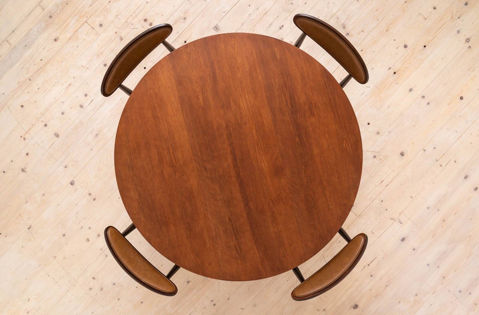 Mid Century Modern Dining Set, Round Table with 6 Fredrik Kayser Chairs