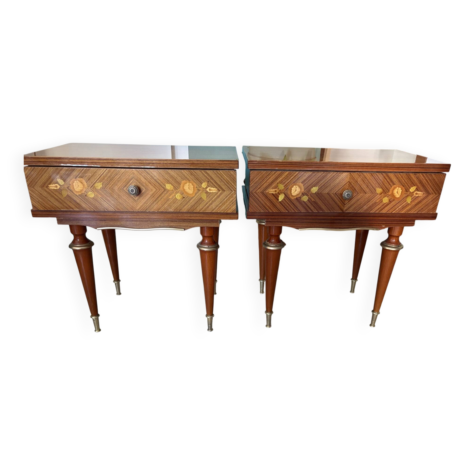 Pair of vintage Louis XVI style bedside tables.