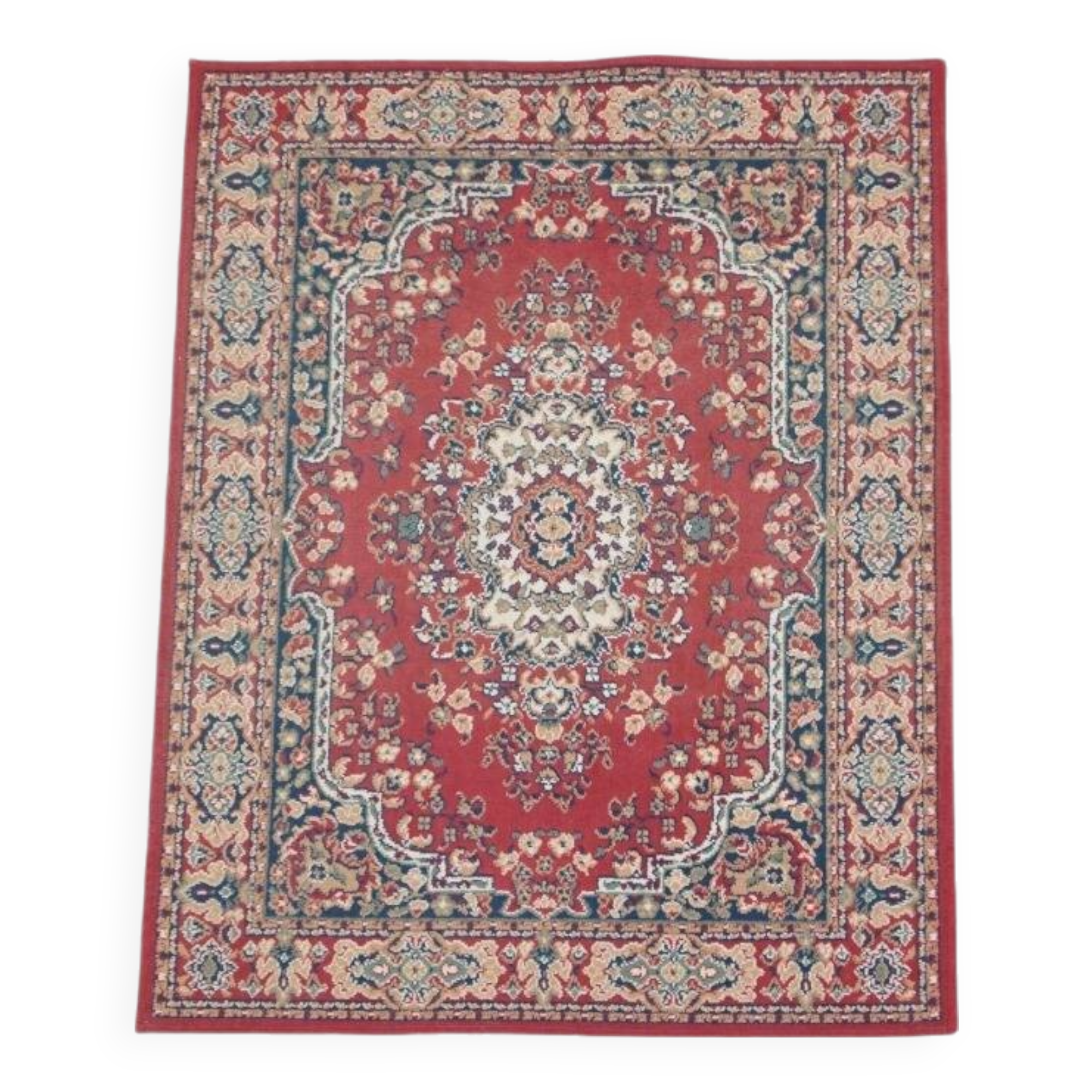 Vintage oriental rug with predominantly red, cream, and beige colors, measuring 168x120 cm
