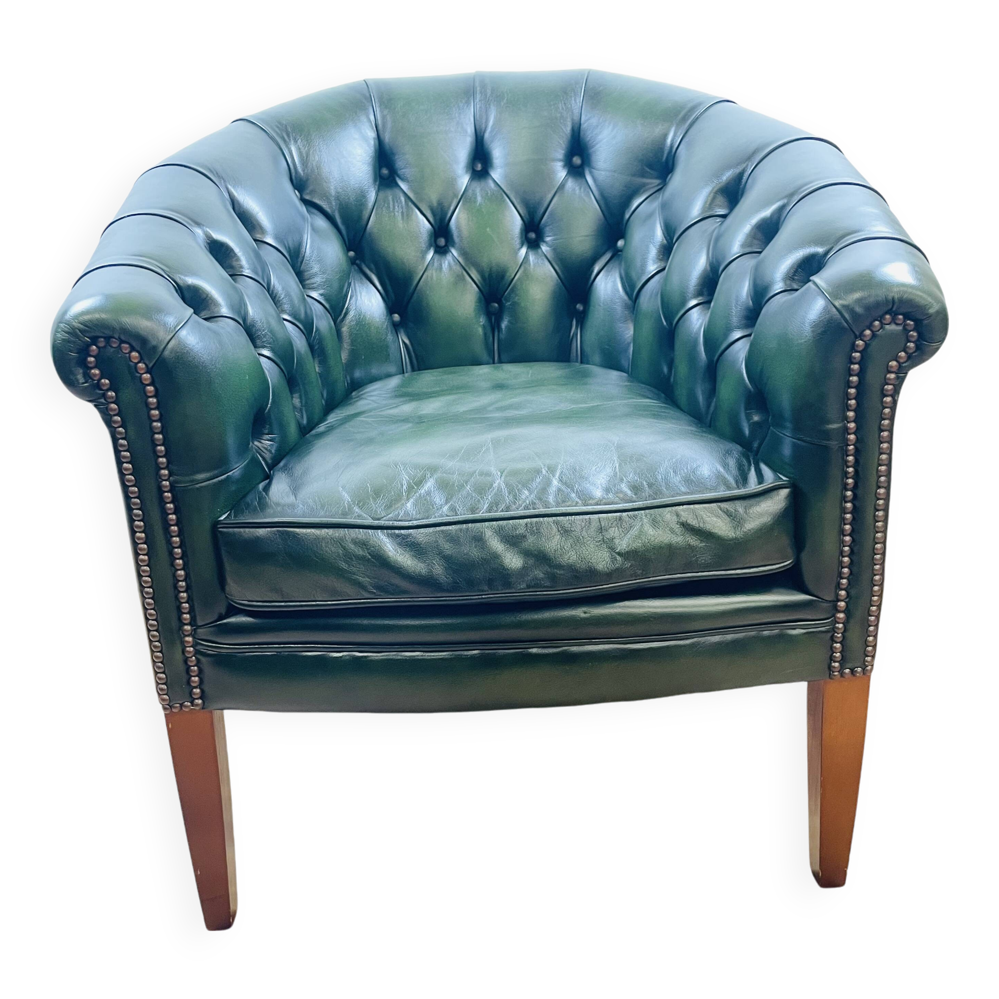 Chesterfield Armchair in English Green Leather