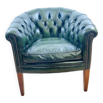 Fauteuil Chesterfield en cuir vert anglais