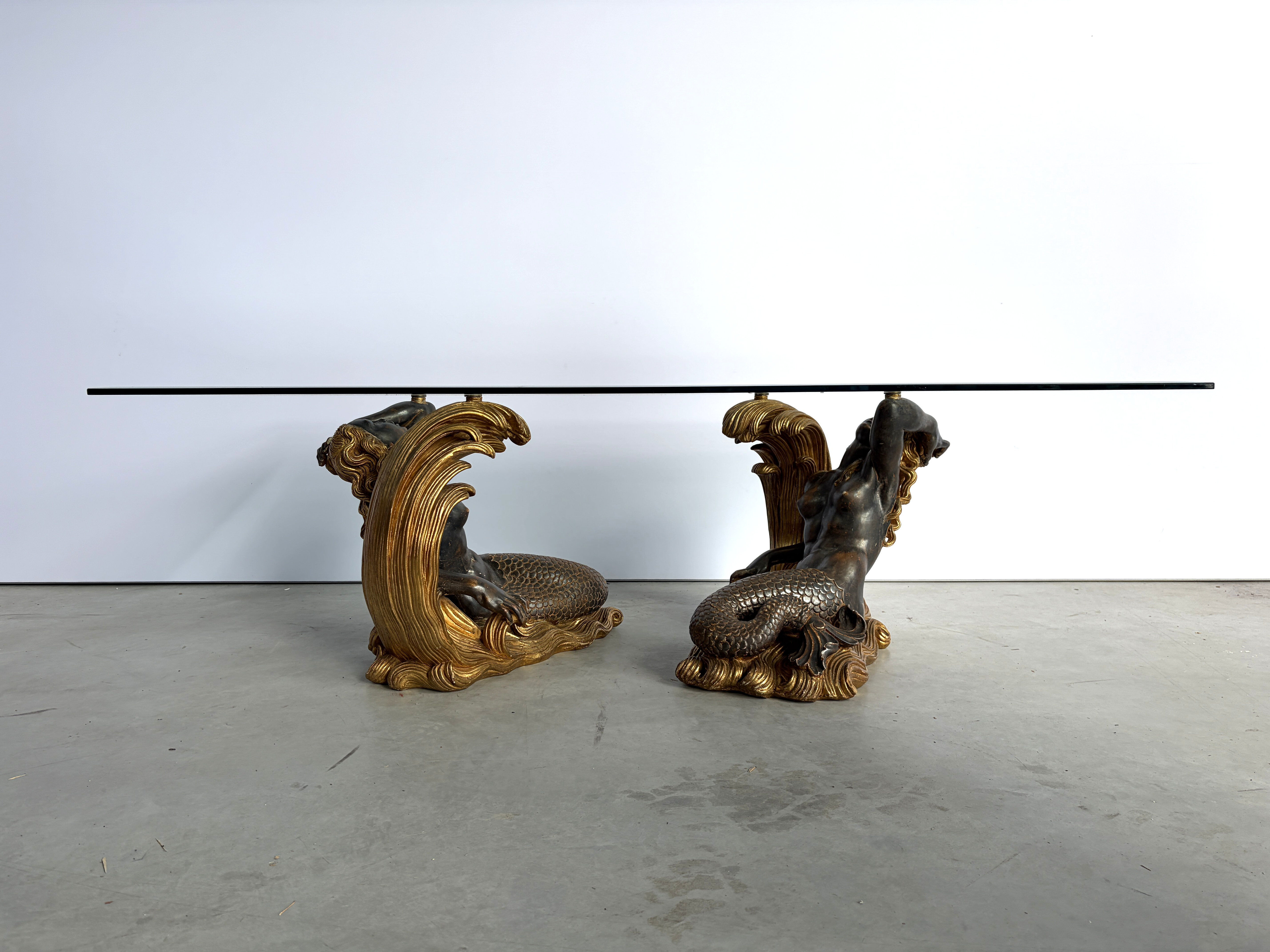 Vintage giltwood mermaid coffee table, 1960s