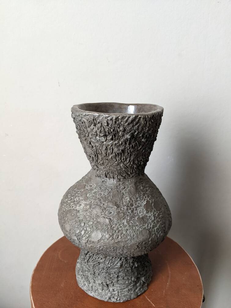 Handcrafted terracotta ceramic vase with brutalist enamel