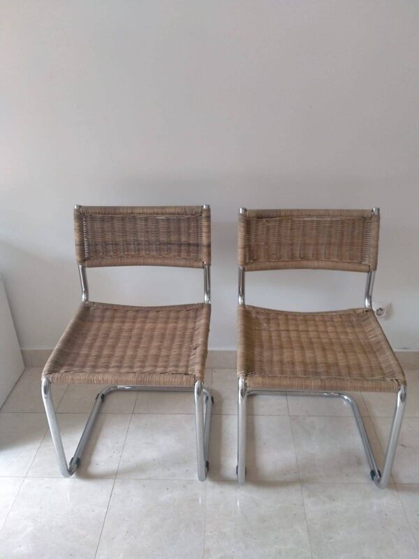 Paire de chaises osier et chrome