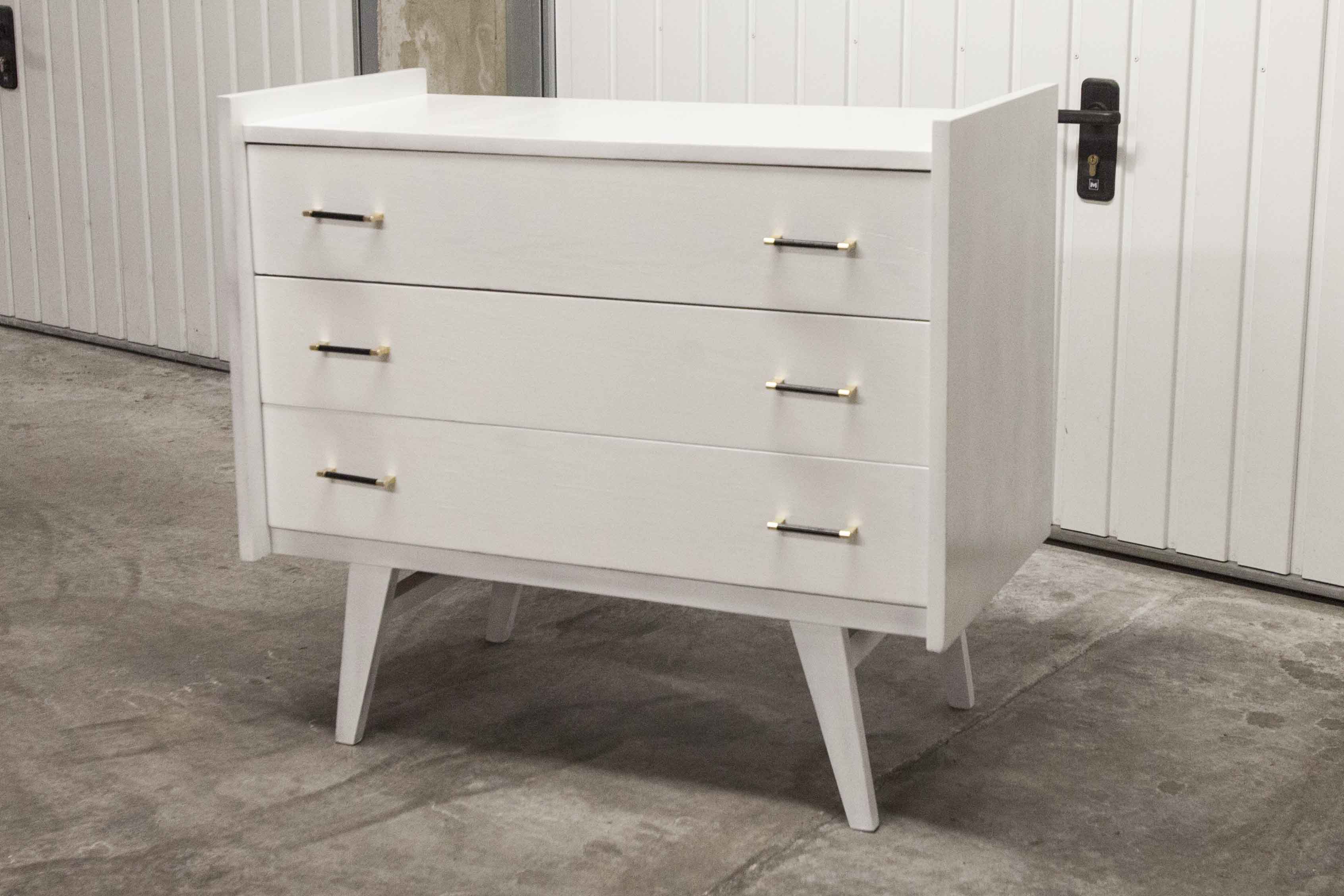 Scandinavian dresser 1960 3 drawers madeover brass bakelite