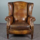 Patinated sheepskin armchair