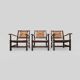 Mid-century rustic wooden armchairs with woven seat and back