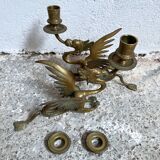 Paire de bougeoirs dragon laiton phoenix griffon