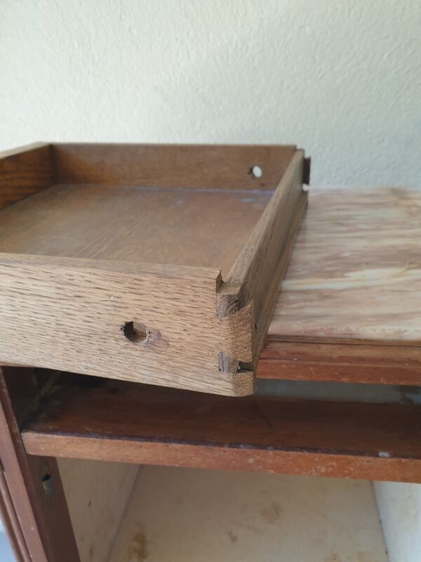 Louis XVI-style wooden veneer bedside table, marble top