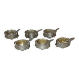 6 salt shakers and spoons in solid silver art nouveau