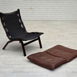 1970s, Danish loungechair by Farstrup, leather, canvas, bent wood.