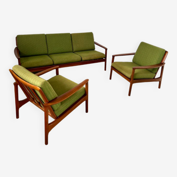 Ensemble salon canapé fauteuil table basse design scandinave années 60 suedois vintage teck