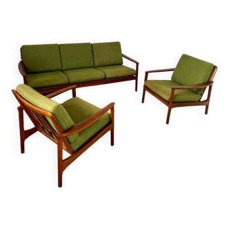 Living room set sofa armchair coffee table Scandinavian design 60s Swedish vintage teak