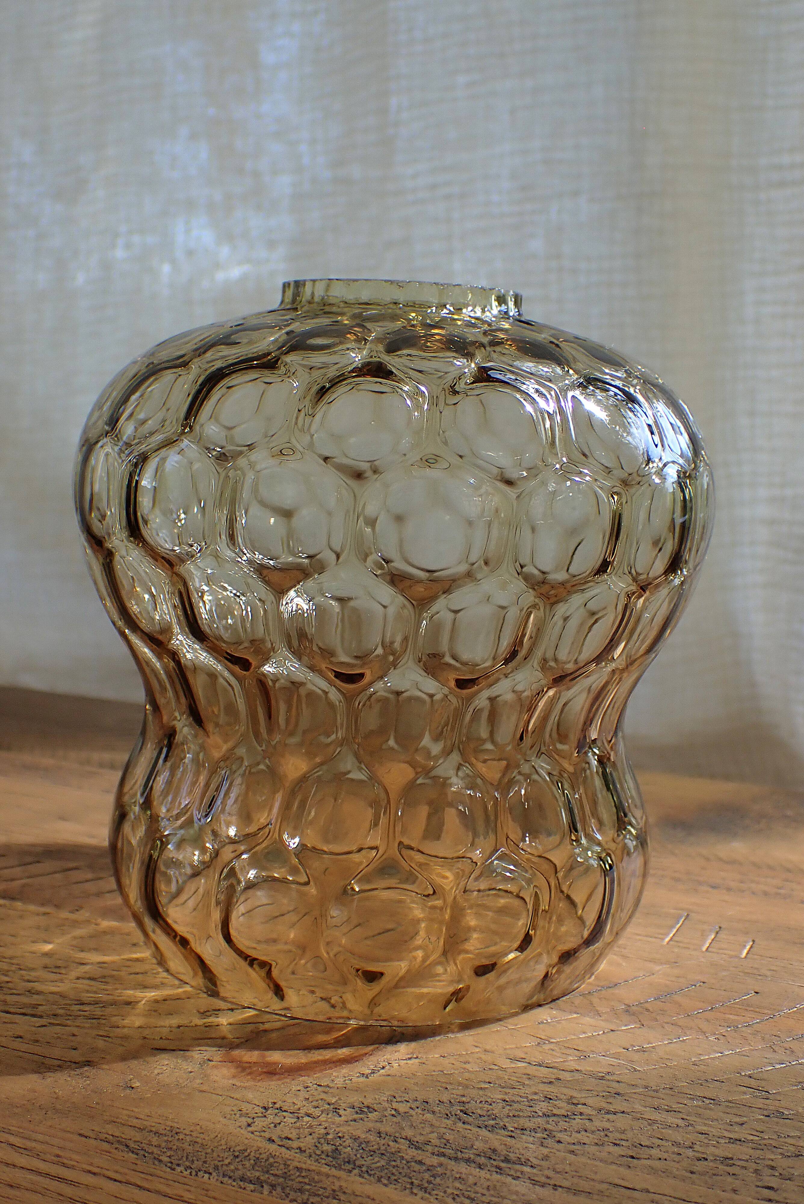 Amber glass globe for lighting - honeycomb relief