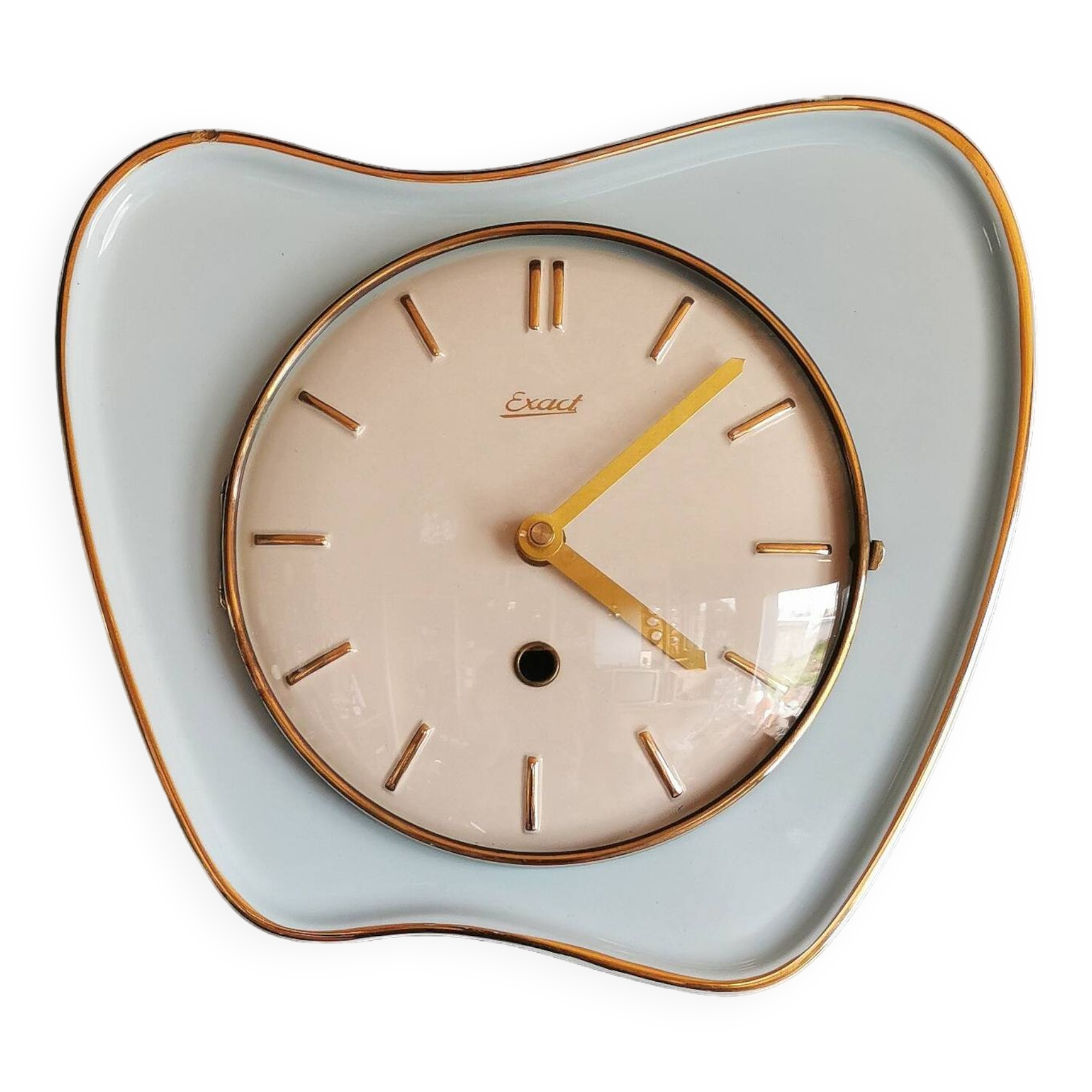 Vintage ceramic clock silent wall pendulum "Exact golden blue"