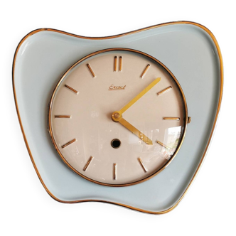 Vintage ceramic clock silent wall pendulum "Exact golden blue"