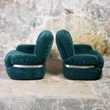 Pair of Beka armchairs in green velvet