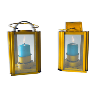 Pair of antique lanterns made of metal and glass