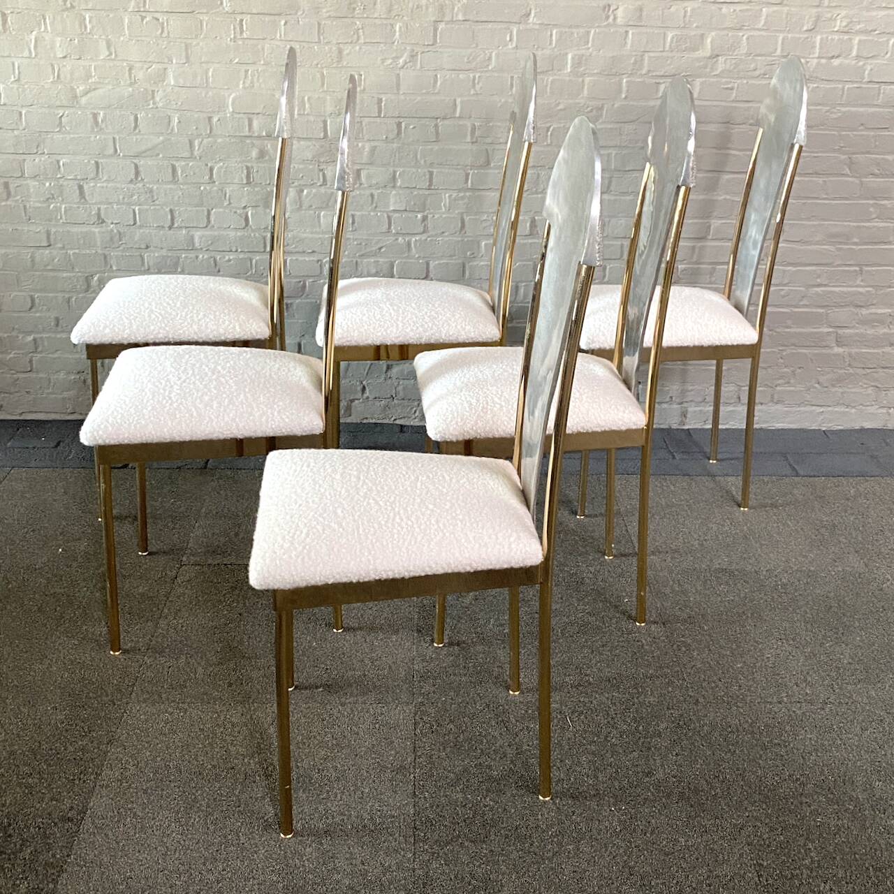 Set of 6 glamorous 'noble pen shell back' dining chairs - late 1980's