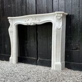 Louis XV style fireplace in white Carrara marble circa 1980