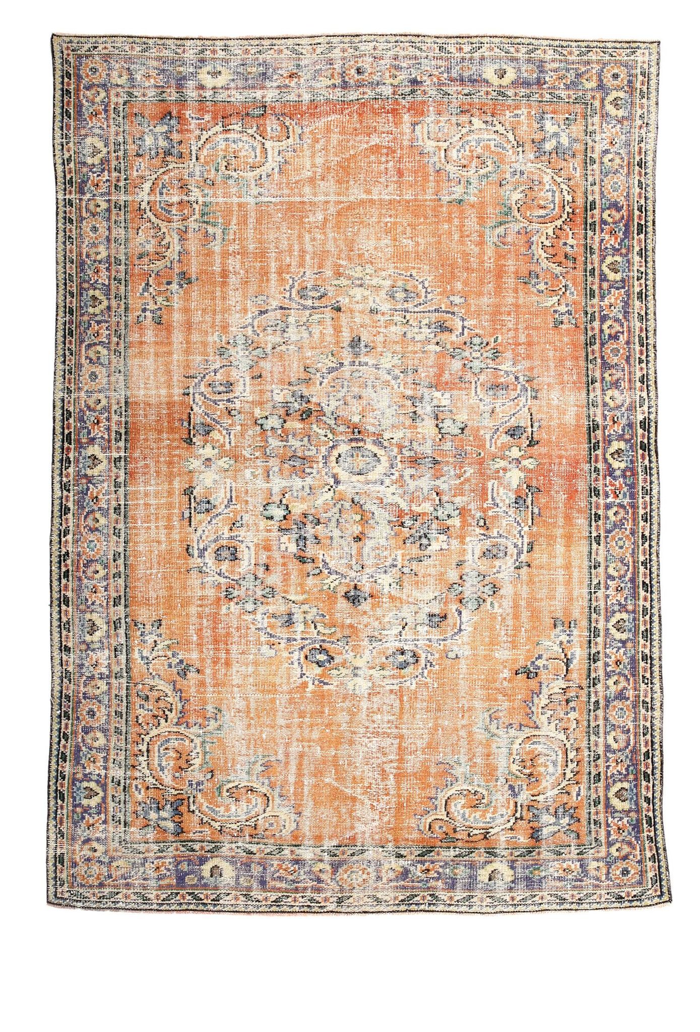 Tapis turc vintage orange citrouille, 191 x 272 cm