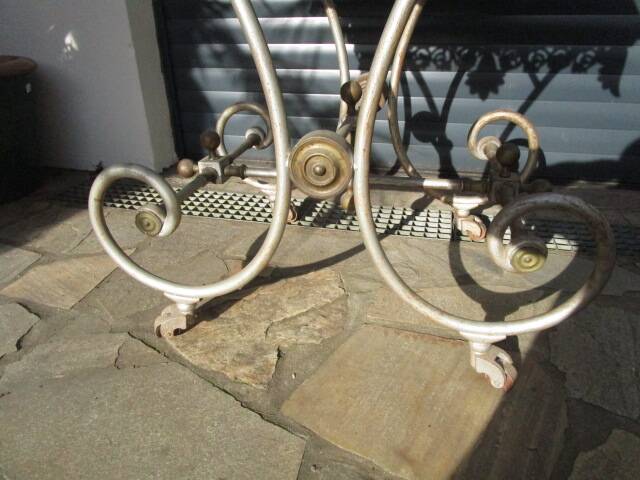 Butcher's table from the late 19th century, wrought iron, brass, and marble.