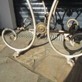 Butcher's table from the late 19th century, wrought iron, brass, and marble.