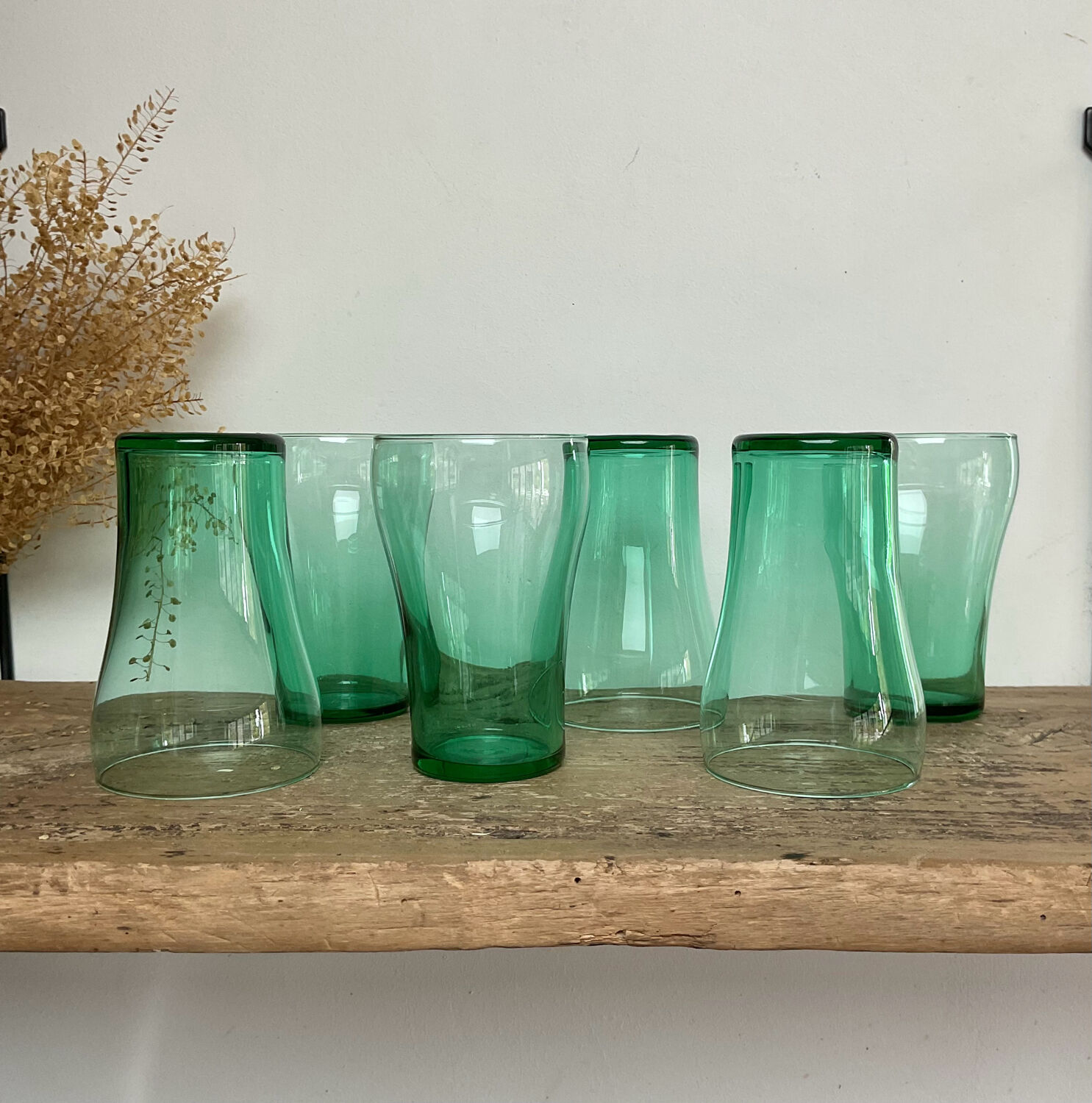 6 verres vintage verre émeraude